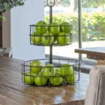 سلة فاكهة بمستويين، معدن، أسود